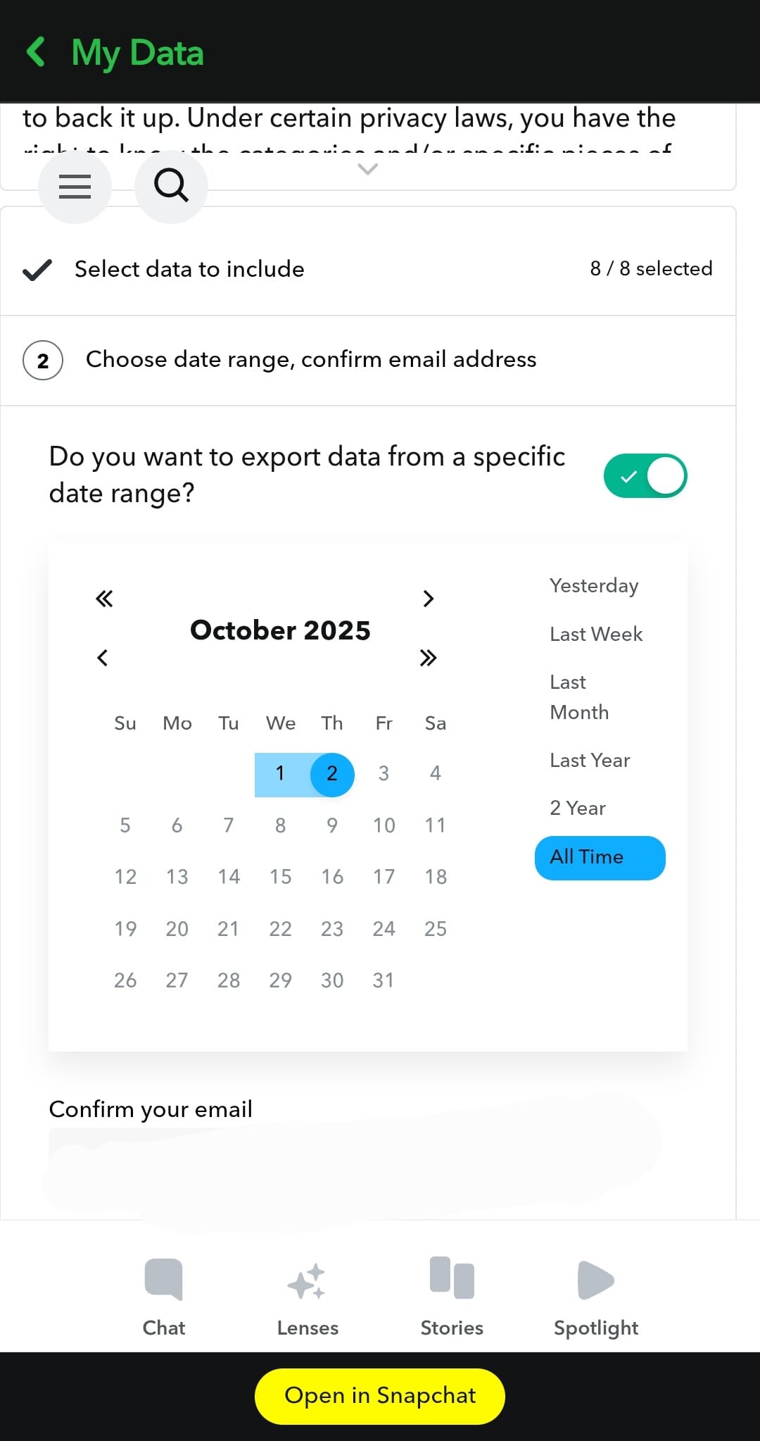 picture showing time range submit Snapchat
